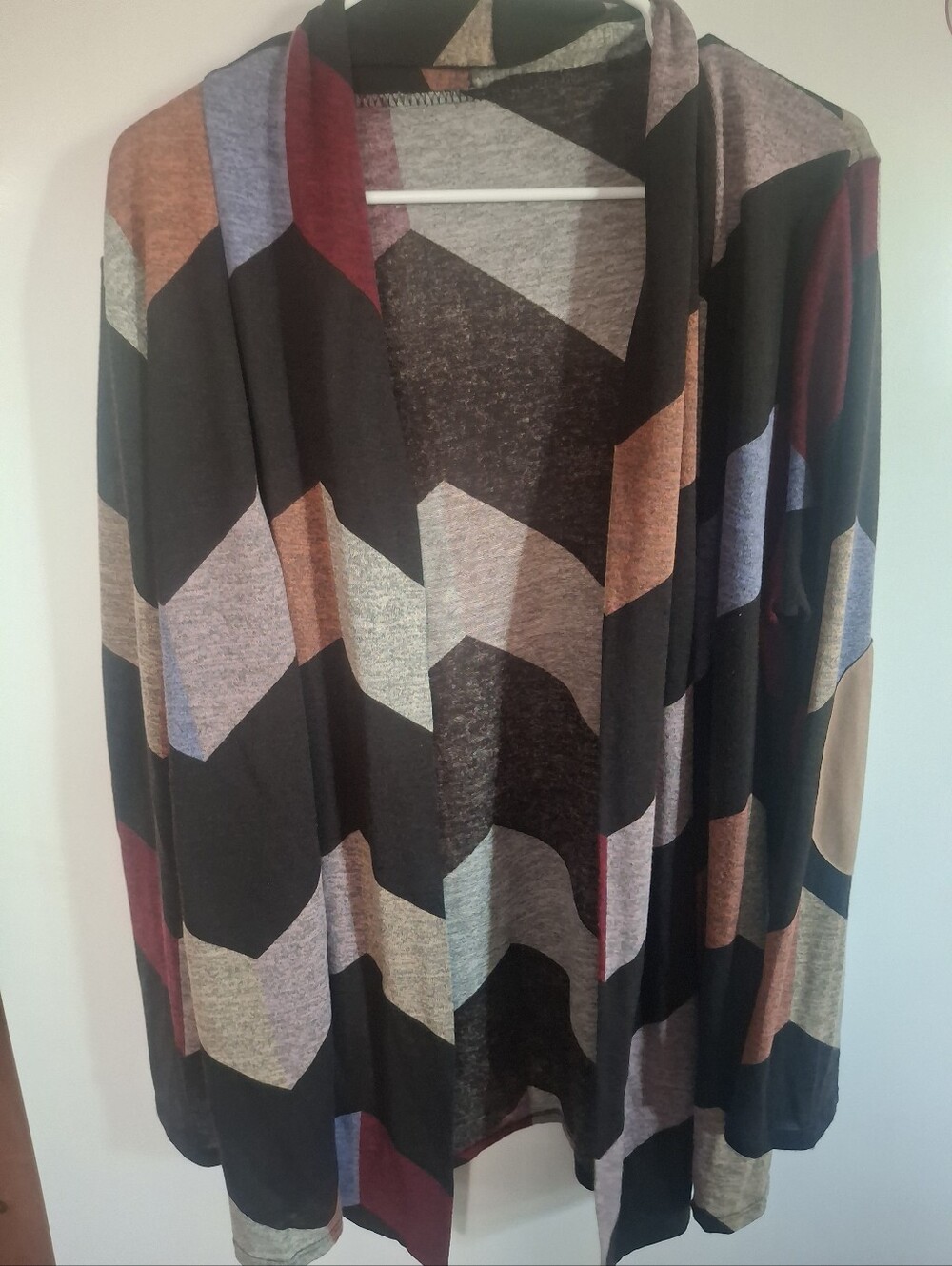 Geometric Pattern Open-Front Women's Cardigan - Multicolor